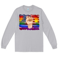 Moon Dust lgbtq flag and american flag with hand Long Sleeve Tee - Artiststas