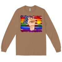 Toasted Coconut lgbtq flag and american flag with hand Long Sleeve Tee - Artiststas