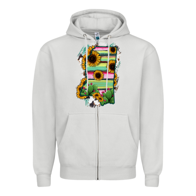 Mississippi Map Sunflower Cactus Serape Zipper Hoodie by RanaPortraitStore | Teevron
