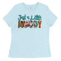 Baby Blue Western Just A Little Moody Cow Ladies Tee - LillyAllenDesigns