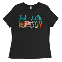 Black Western Just A Little Moody Cow Ladies Tee - LillyAllenDesigns