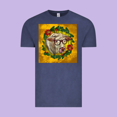 Christmas Charolais Cow Face Vintage Tee Designed By Lillyallendesigns