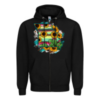 Black Missouri Map Sunflower Cactus Serape Zipper Hoodie - RanaPortraitStore