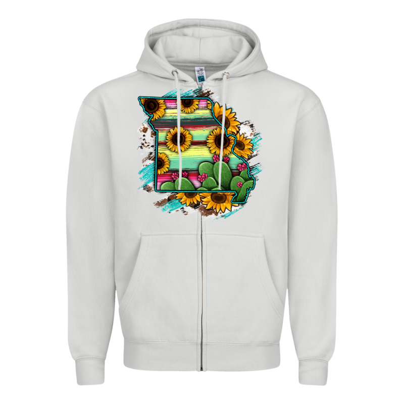 Missouri Map Sunflower Cactus Serape Zipper Hoodie by RanaPortraitStore | Teevron