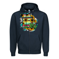 Navy Missouri Map Sunflower Cactus Serape Zipper Hoodie - RanaPortraitStore