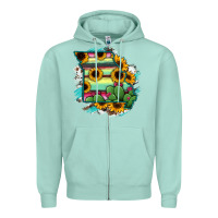 Seafoam Missouri Map Sunflower Cactus Serape Zipper Hoodie - RanaPortraitStore