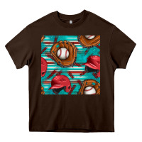 Chocolate Brown baseball helmet and glove with serape seamless pattern Heavy Core Tee - BundleAndBundleShop