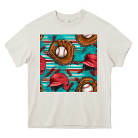 Cream baseball helmet and glove with serape seamless pattern Heavy Core Tee - BundleAndBundleShop