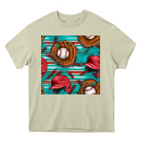 Mossy baseball helmet and glove with serape seamless pattern Heavy Core Tee - BundleAndBundleShop
