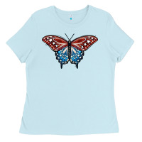 Baby Blue Patriotic American Butterfly Ladies Tee - LillyAllenDesigns