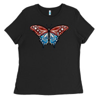 Black Patriotic American Butterfly Ladies Tee - LillyAllenDesigns