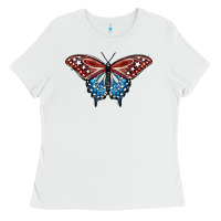 White Patriotic American Butterfly Ladies Tee - LillyAllenDesigns