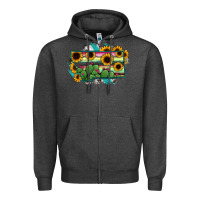 Charcoal Heather Montana Map Sunflower Cactus Serape Zipper Hoodie - RanaPortraitStore