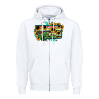 White Montana Map Sunflower Cactus Serape Zipper Hoodie - RanaPortraitStore