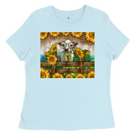 Baby Blue Western Charolais Heifer With Sunflowers Ladies Tee - LillyAllenDesigns