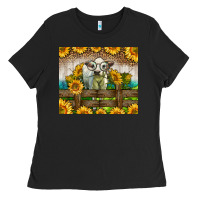 Black Western Charolais Heifer With Sunflowers Ladies Tee - LillyAllenDesigns