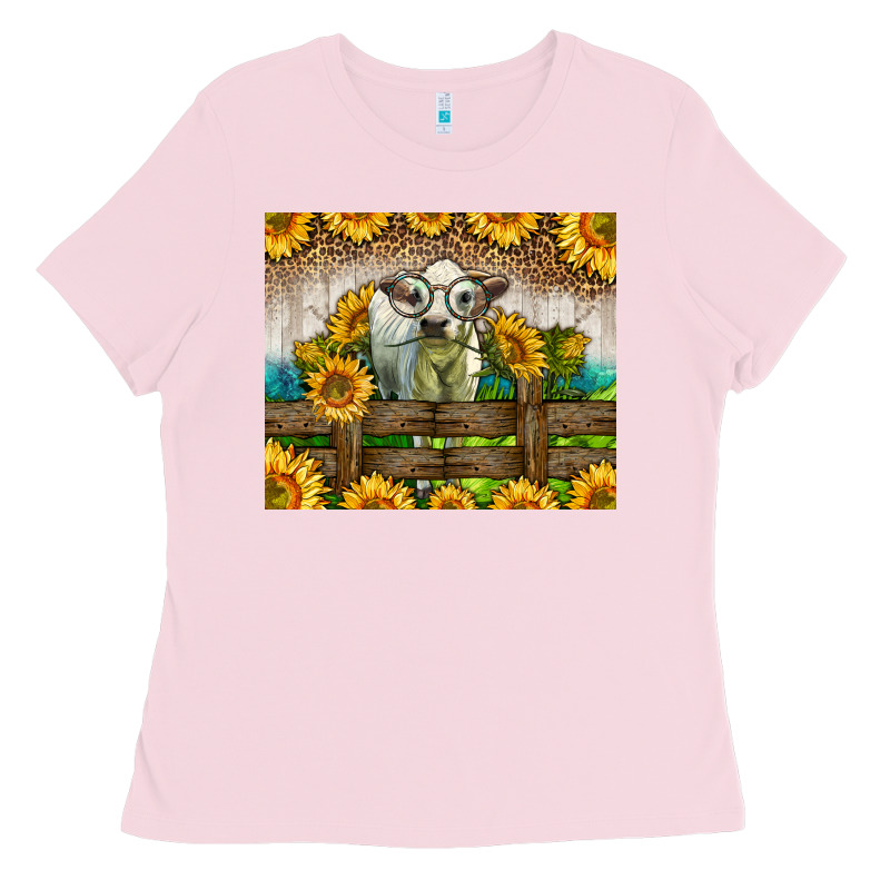 Western Charolais Heifer With Sunflowers Ladies Tee by LillyAllenDesigns | Teevron