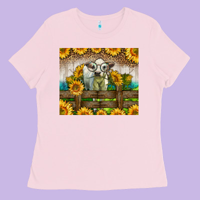 Western Charolais Heifer With Sunflowers Ladies Tee Designed By Lillyallendesigns