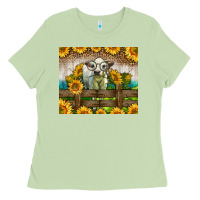 Matcha Western Charolais Heifer With Sunflowers Ladies Tee - LillyAllenDesigns
