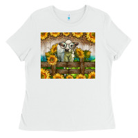 White Western Charolais Heifer With Sunflowers Ladies Tee - LillyAllenDesigns