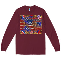 Burgundy American flag and star leopard Long Sleeve Tee - Artiststas