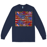 Navy American flag and star leopard Long Sleeve Tee - Artiststas