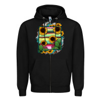 Black New Mexico Map Sunflower Cactus Serape Zipper Hoodie - RanaPortraitStore