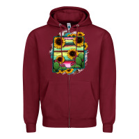 Burgundy New Mexico Map Sunflower Cactus Serape Zipper Hoodie - RanaPortraitStore