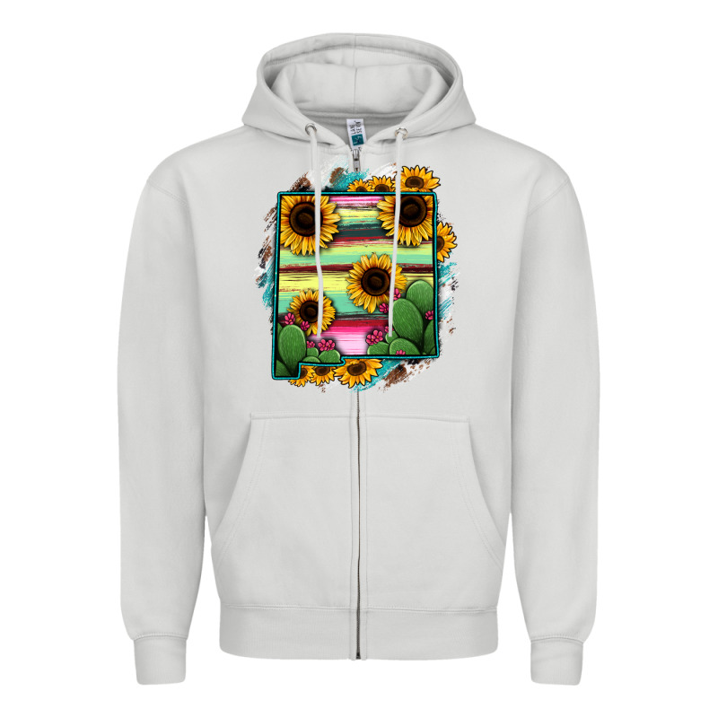 New Mexico Map Sunflower Cactus Serape Zipper Hoodie by RanaPortraitStore | Teevron