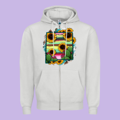 New Mexico Map Sunflower Cactus Serape Zipper Hoodie Designed By Ranaportraitstore