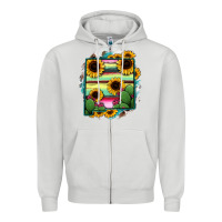 Dove Grey New Mexico Map Sunflower Cactus Serape Zipper Hoodie - RanaPortraitStore