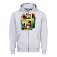 Heather Grey New Mexico Map Sunflower Cactus Serape Zipper Hoodie - RanaPortraitStore