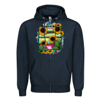 Navy New Mexico Map Sunflower Cactus Serape Zipper Hoodie - RanaPortraitStore