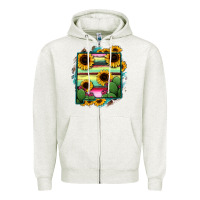 Oatmeal Heather New Mexico Map Sunflower Cactus Serape Zipper Hoodie - RanaPortraitStore