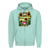 Seafoam New Mexico Map Sunflower Cactus Serape Zipper Hoodie - RanaPortraitStore