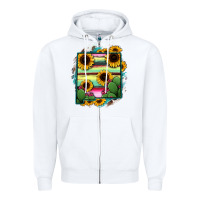 White New Mexico Map Sunflower Cactus Serape Zipper Hoodie - RanaPortraitStore