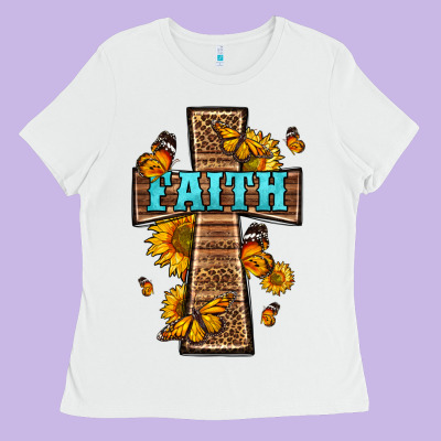 Western Faith Cross Butterfly Ladies Tee Designed By Lillyallendesigns