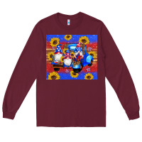 Burgundy American flag gnomes truck sunflowers star leopard glitter Long Sleeve Tee - Artiststas