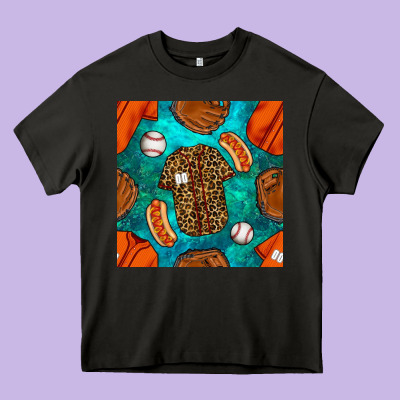 Baseball Leopard Uniform And Hotdog With Gemstone Seamless Pattern Heavy Core Tee Designed By Bundleandbundleshop