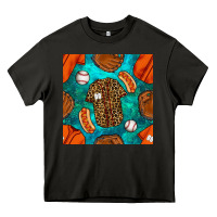 Asphalt baseball leopard uniform and hotdog with gemstone seamless pattern Heavy Core Tee - BundleAndBundleShop