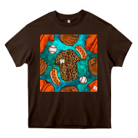 Chocolate Brown baseball leopard uniform and hotdog with gemstone seamless pattern Heavy Core Tee - BundleAndBundleShop