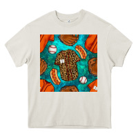 Cream baseball leopard uniform and hotdog with gemstone seamless pattern Heavy Core Tee - BundleAndBundleShop