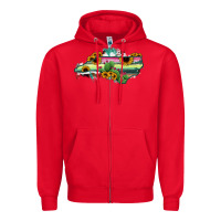 Red North Carolina Map Sunflower Cactus Serape Zipper Hoodie - RanaPortraitStore