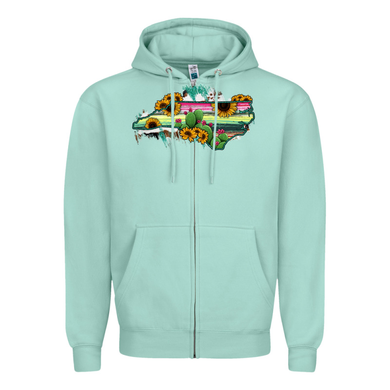 North Carolina Map Sunflower Cactus Serape Zipper Hoodie by RanaPortraitStore | Teevron
