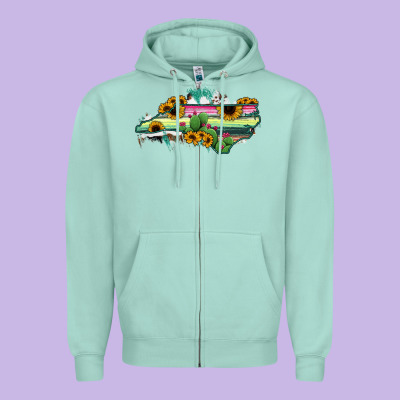 North Carolina Map Sunflower Cactus Serape Zipper Hoodie Designed By Ranaportraitstore