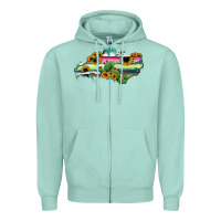 Seafoam North Carolina Map Sunflower Cactus Serape Zipper Hoodie - RanaPortraitStore