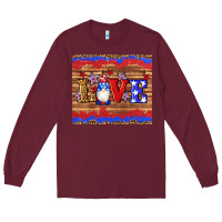 Burgundy american flag gnomes love star leopard glitter Long Sleeve Tee - Artiststas