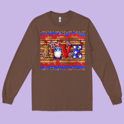American Flag Gnomes Love Star Leopard Glitter Long Sleeve Tee Designed By Artiststas