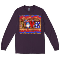 Plum american flag gnomes love star leopard glitter Long Sleeve Tee - Artiststas