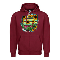 Burgundy Ohio Map Sunflower Cactus Serape Zipper Hoodie - RanaPortraitStore